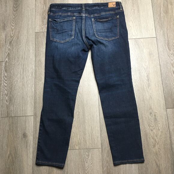 American Eagle Outfitters Jegging Straight Denim Jeans Dark Wash Low Rise 14 - Picture 2 of 9
